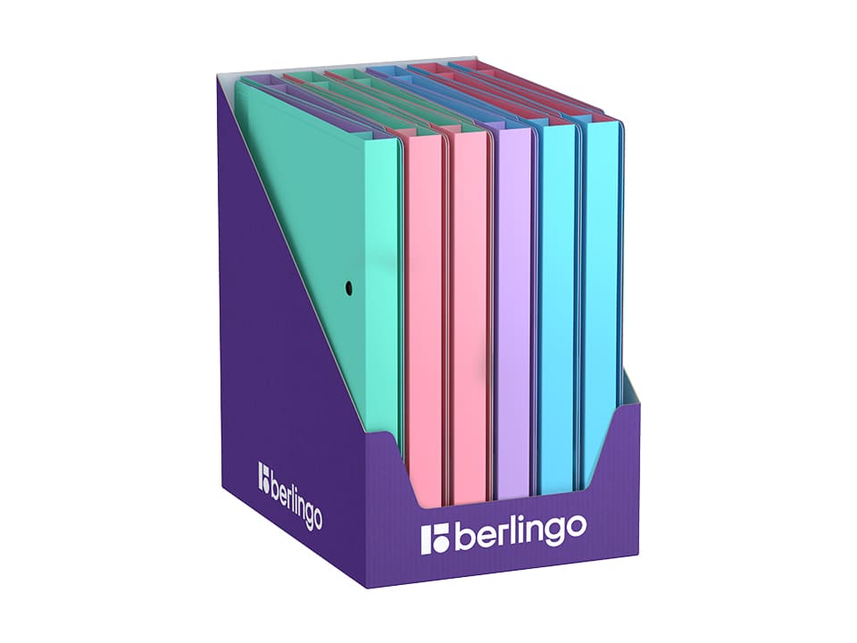 Папка на 2 кольцах Berlingo "Haze" А4, 24мм, 600мкм, D-кольца, с внутр. карманом, софт-тач, ассорти