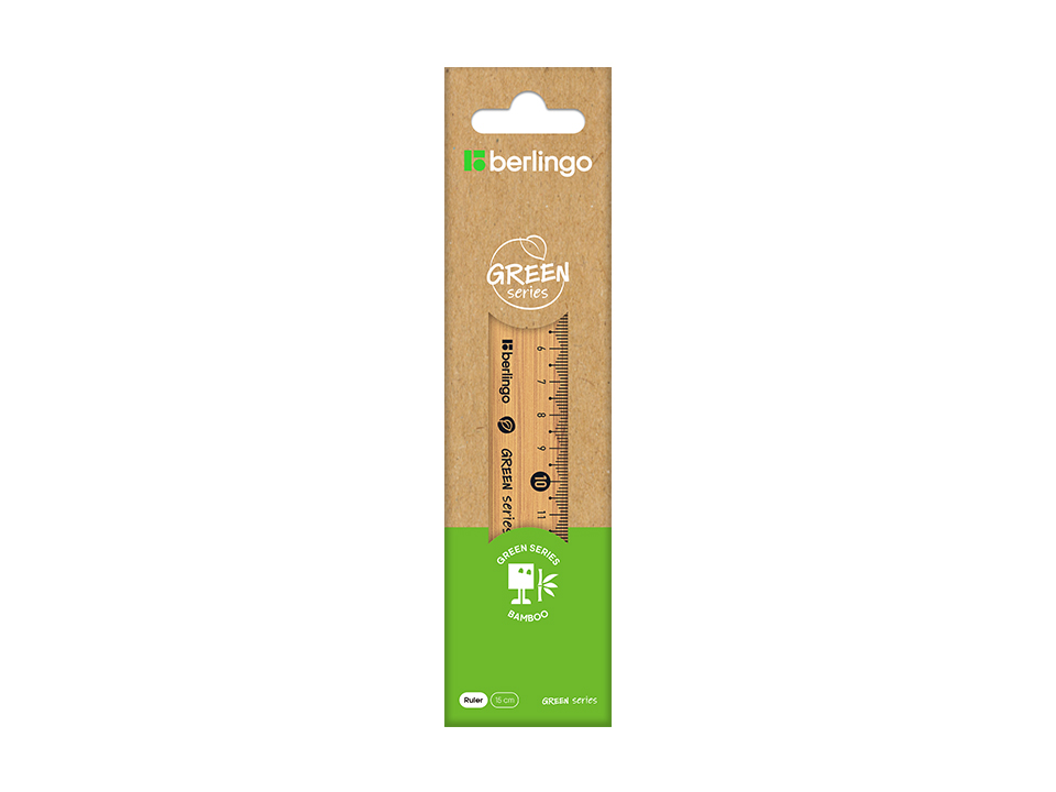 Линейка 15см Berlingo "Green Series", бамбук, европодвес