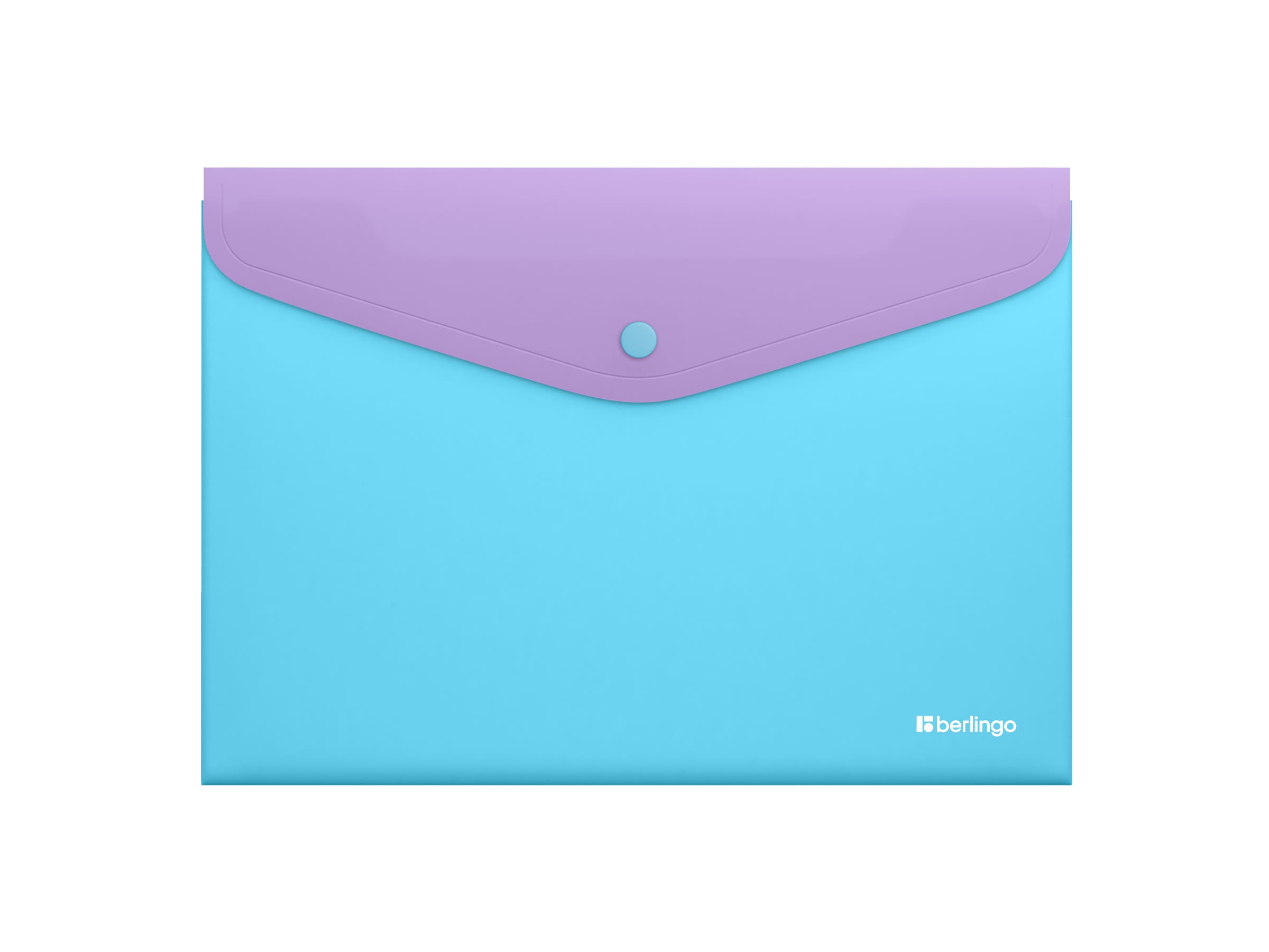 Папка-конверт на кнопке Berlingo "Haze" А4, 200мкм, софт-тач, с цветным клапаном, сиреневая/голубая