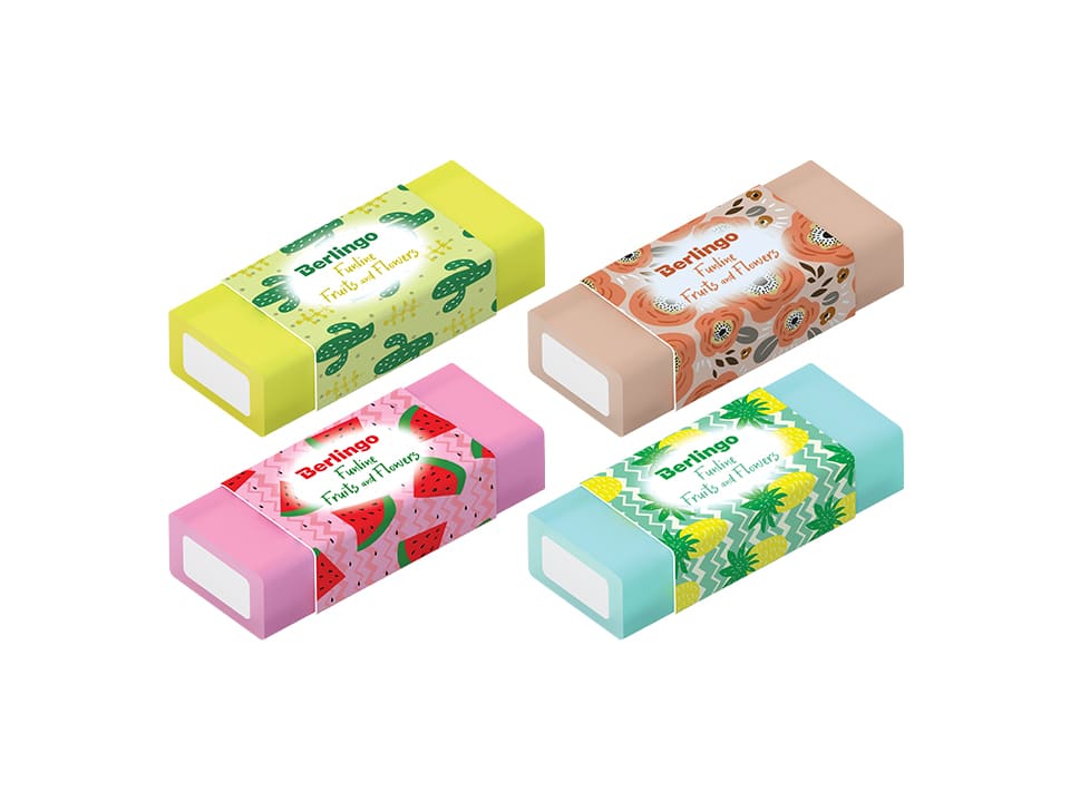 Ластик Berlingo "Funline. Fruits and Flowers", 4шт., прямоугольные, 50*20*11мм, блистер