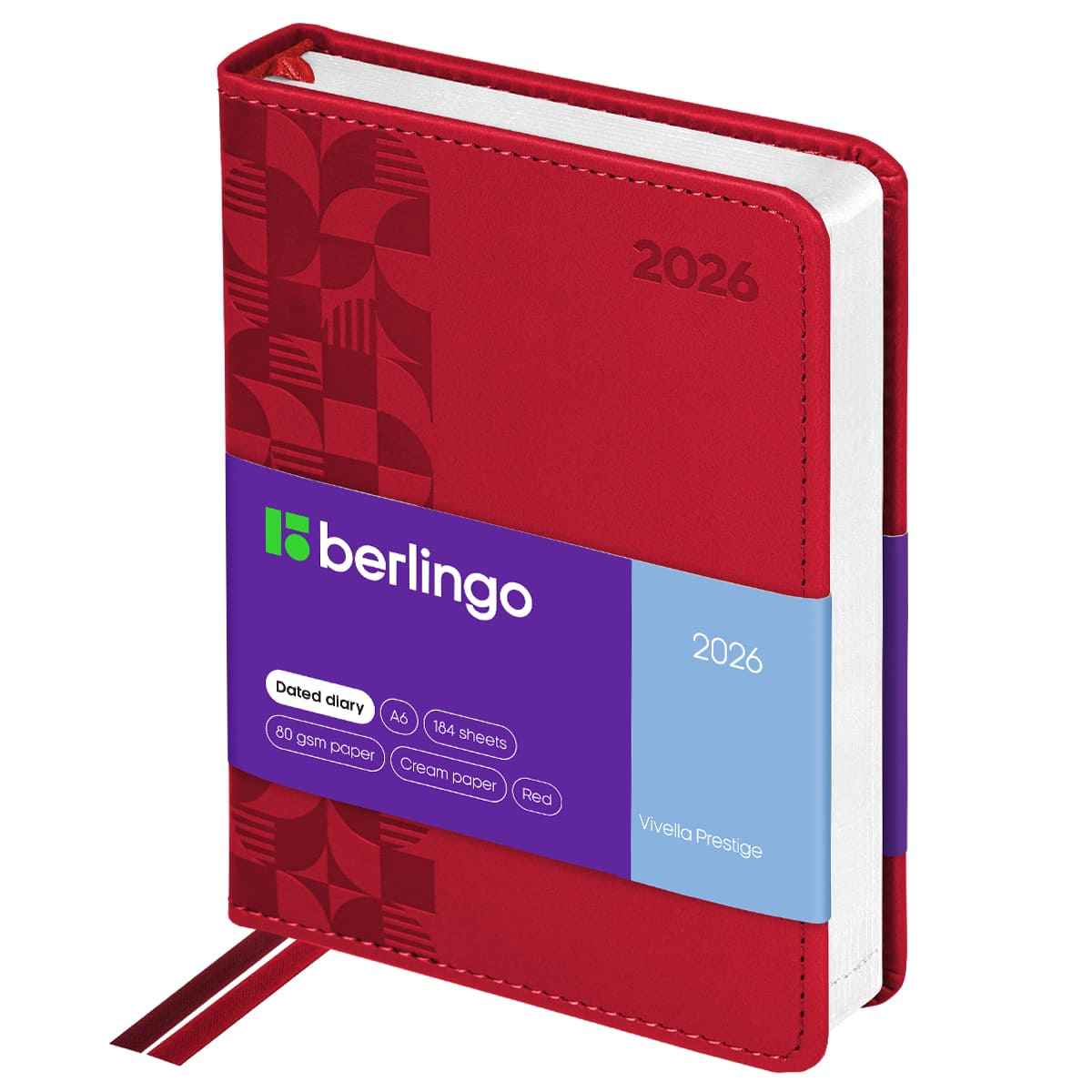 Ежедневник датированный 2026г., А6, 184л., кожзам, Berlingo "Vivella Prestige", красный