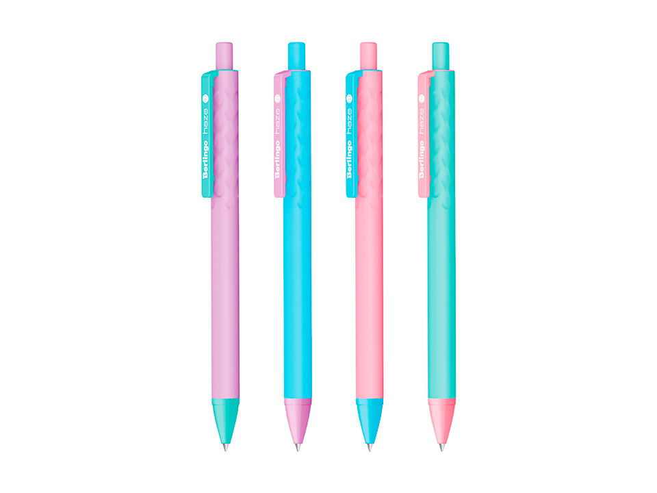 Ручка шариковая автоматическая Berlingo "Haze" 0,7мм, синяя, прорезин. корпус, корпус ассорти