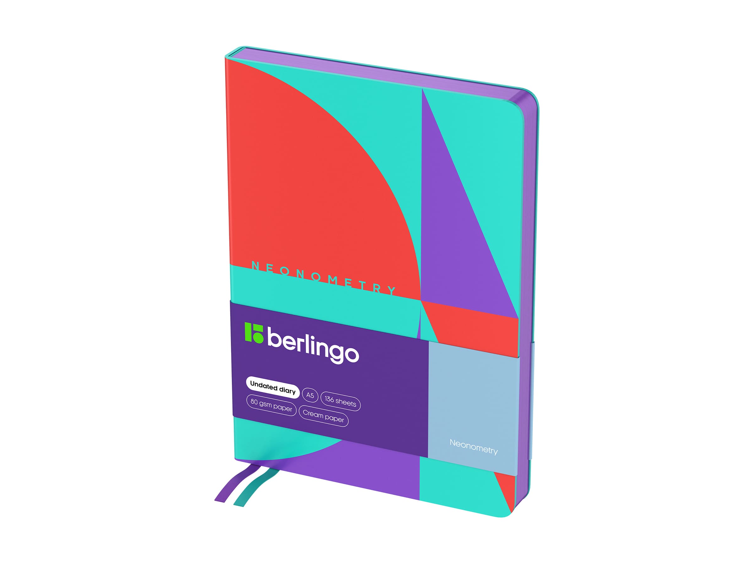 Ежедневник недатированный, А5, 136л., кожзам, Berlingo "Neonometry", цветной срез, с рисунком