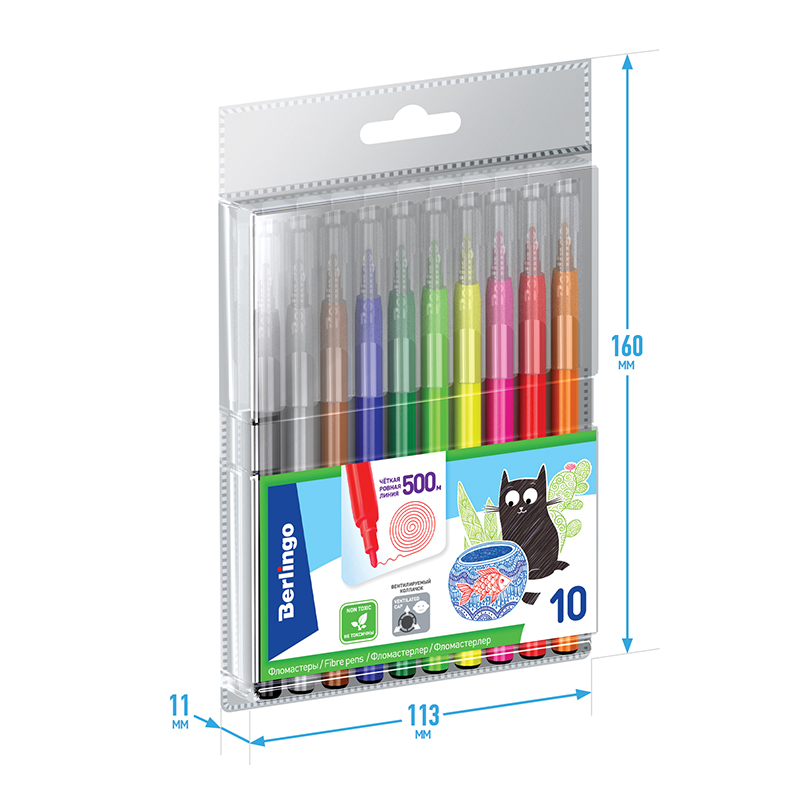 Фломастеры Berlingo "Жил-был кот", 10цв., смываемые, блистер