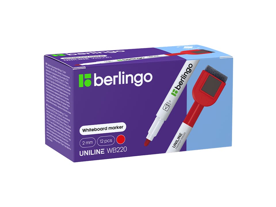 Маркер для белых досок на магните Berlingo "Uniline WB220" красный, пулевидный, 2мм