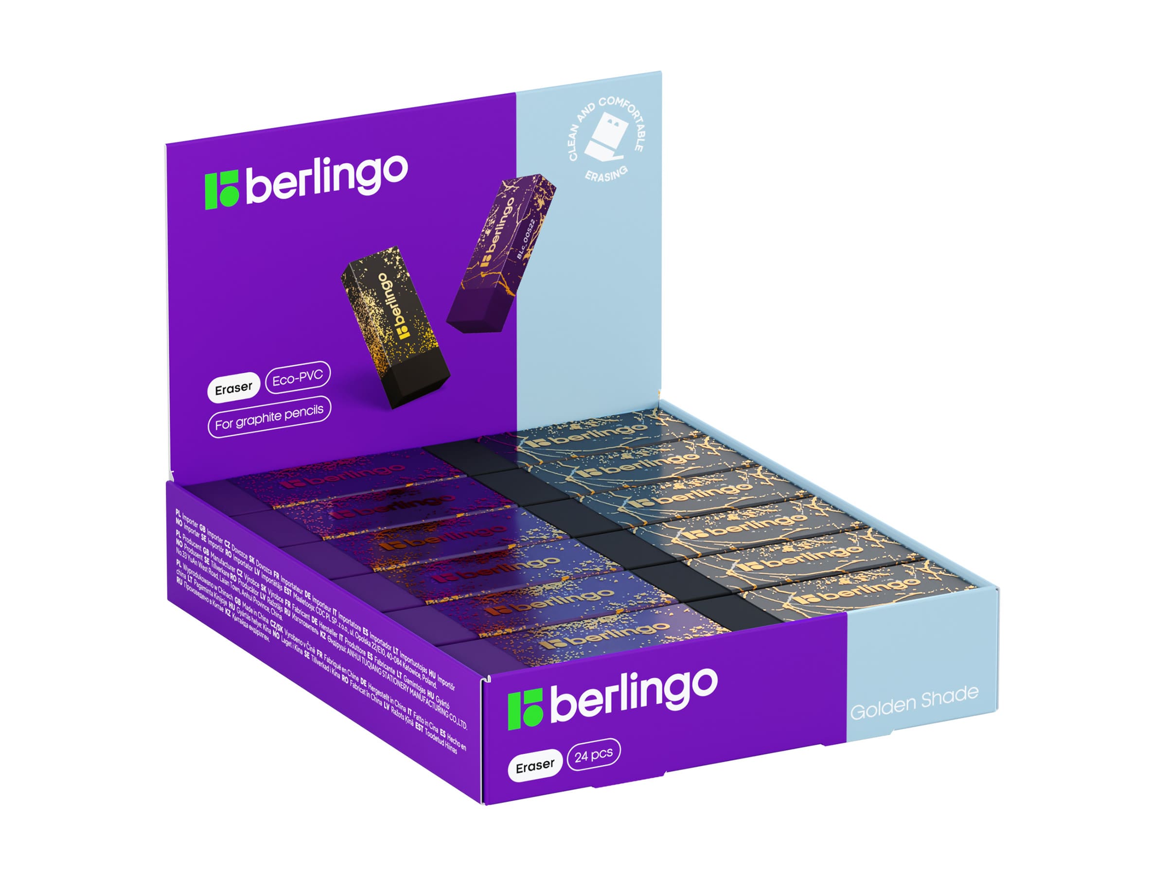 Ластик Berlingo "Golden Shade", прямоугольный, Eco-Pvc, 48*18*10мм, ассорти