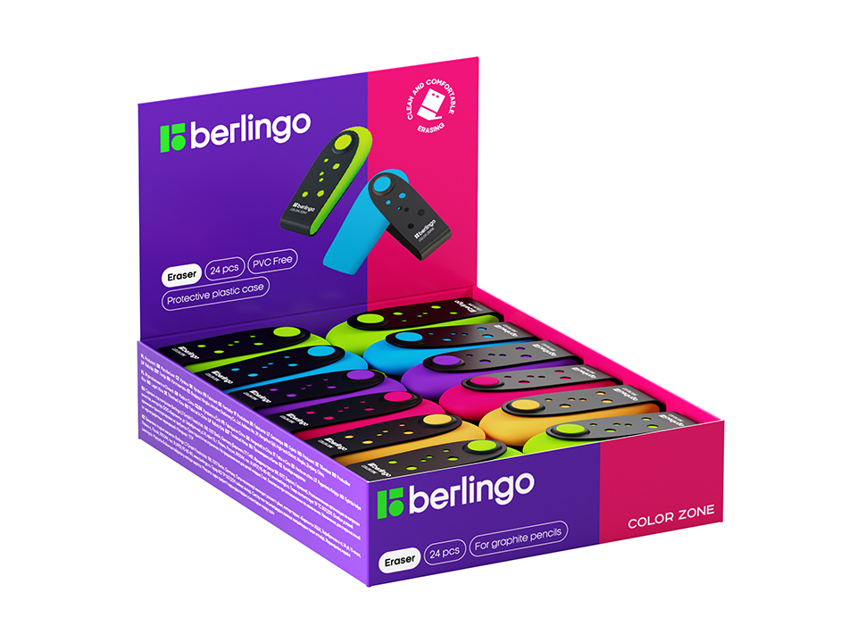 Ластик Berlingo "Color Zone", прямоугол./овальн., термопластичная резина, 60*24*15мм, пласт. футляр