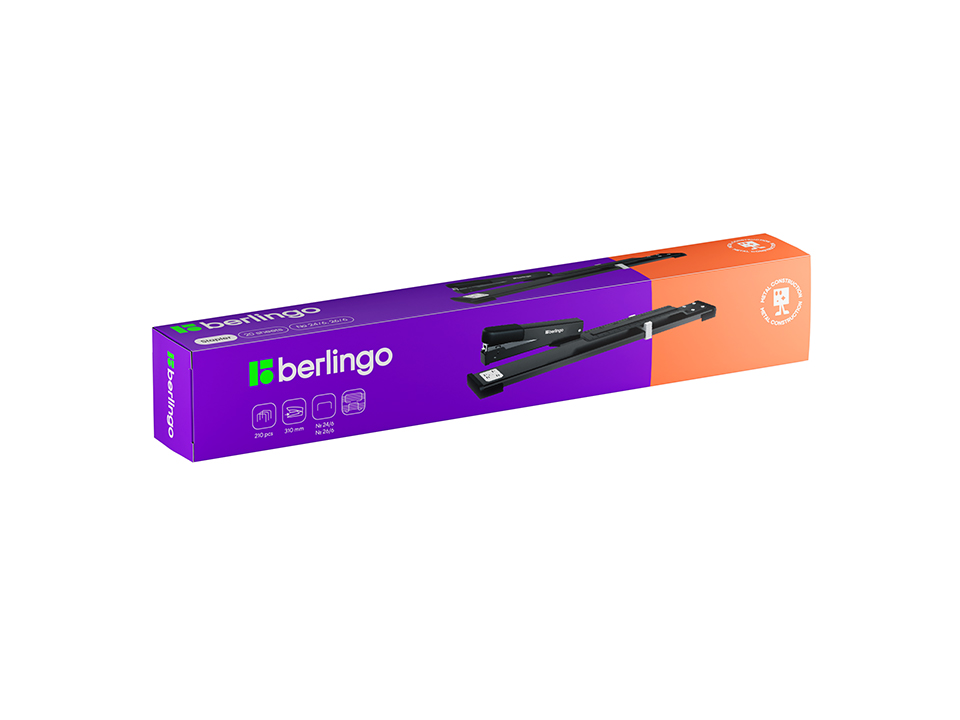 Степлер брошюровочный №24/6, 26/6 Berlingo до 20л., металлический корпус, черный