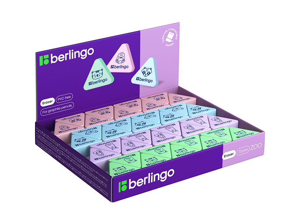 Ластик Berlingo "Zoo", треугольный, термопластичная резина, 28*24*10мм