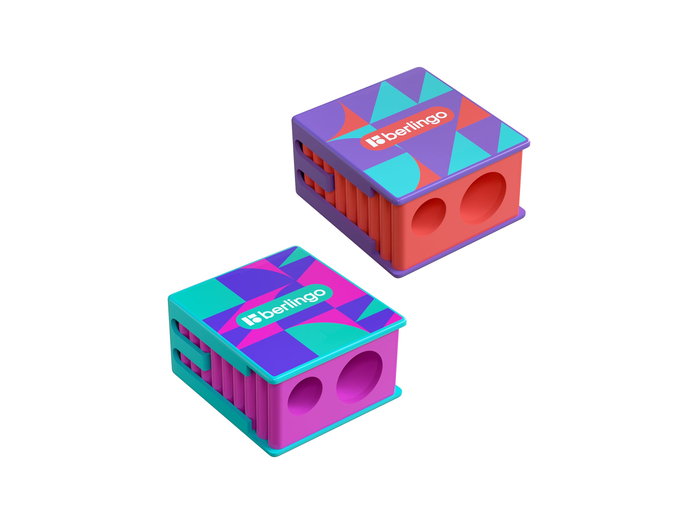 Точилка пластиковая Berlingo "Neonometry", с контейнером, 2 отверстия, ассорти