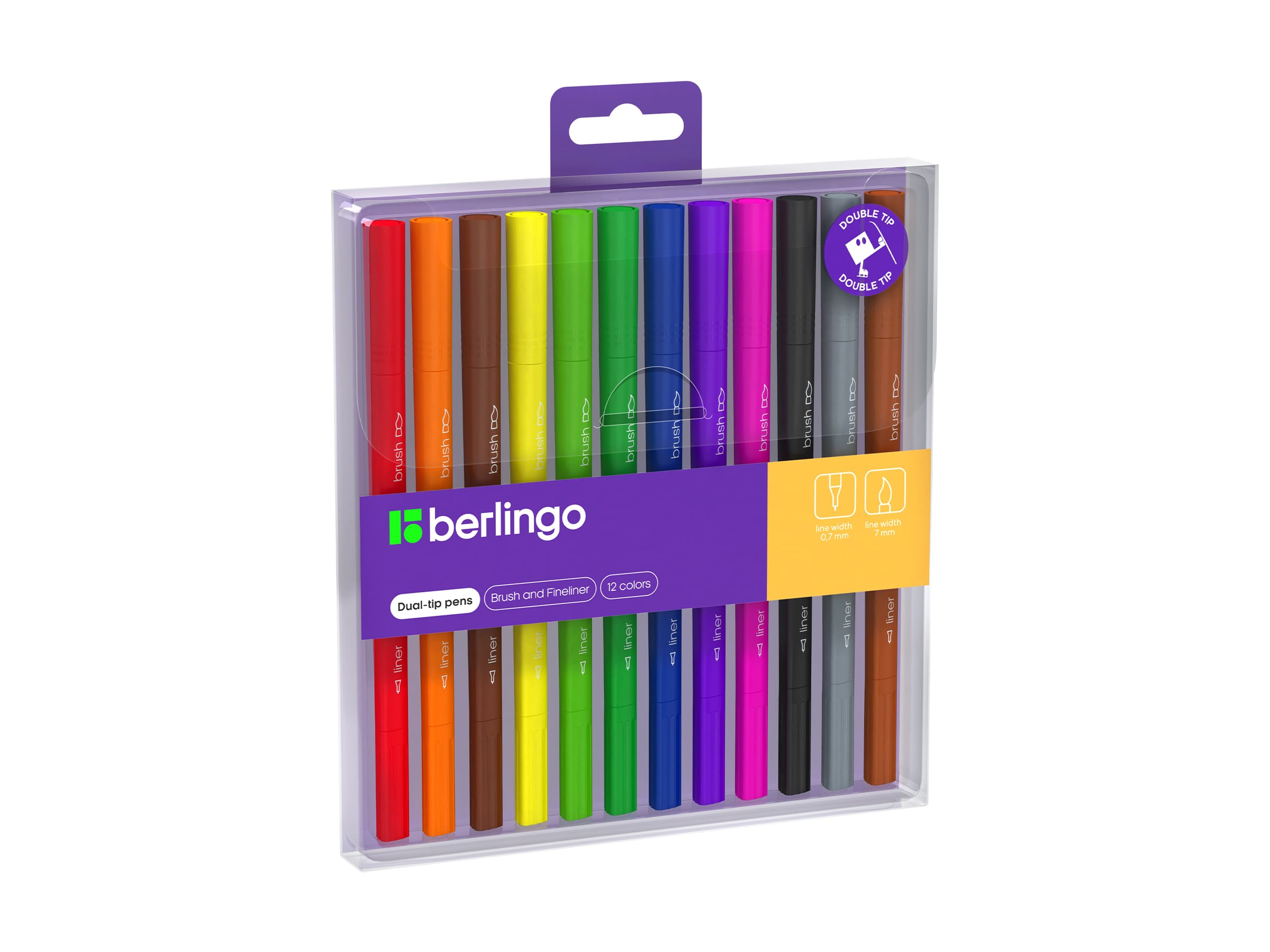 Двусторонние фломастеры для скетчинга "Brush&Fineliner", 12цв, кисть+линер, смываемые, РЕТ бокс, европодвес