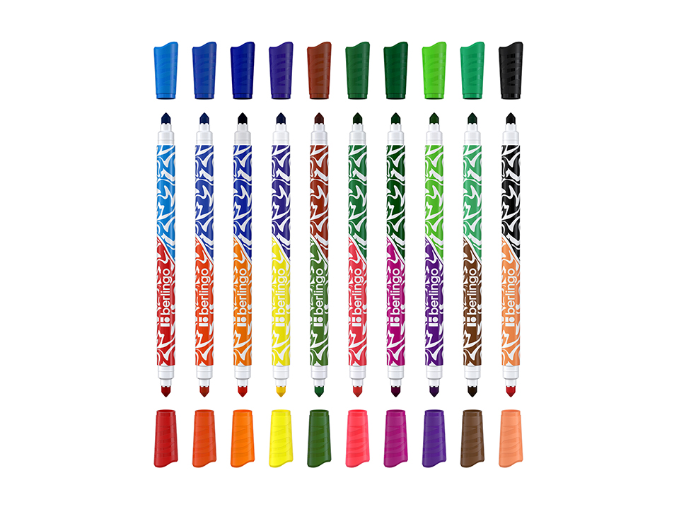 Фломастеры двусторонние Berlingo "Воздушные шары", 20цв., 10шт., двуцвет, утолщ., картон, европодвес