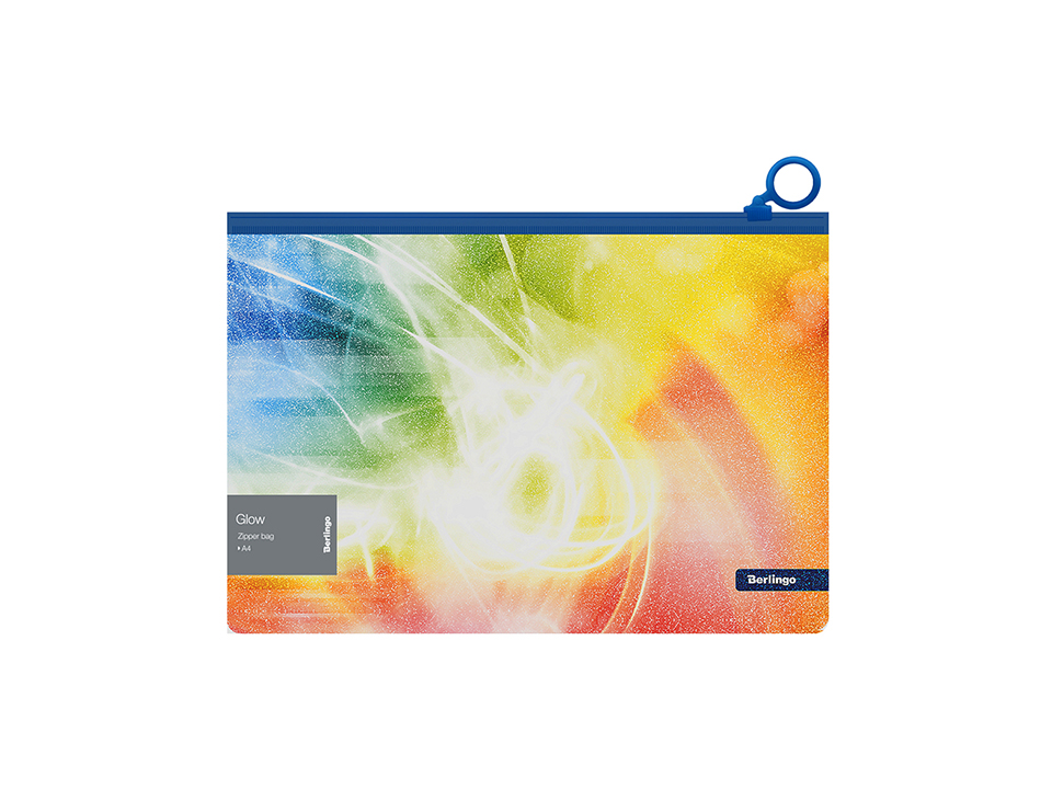 Папка-конверт на молнии Berlingo "Glow" А4, 180мкм, с рисунком, с эффектом блесток