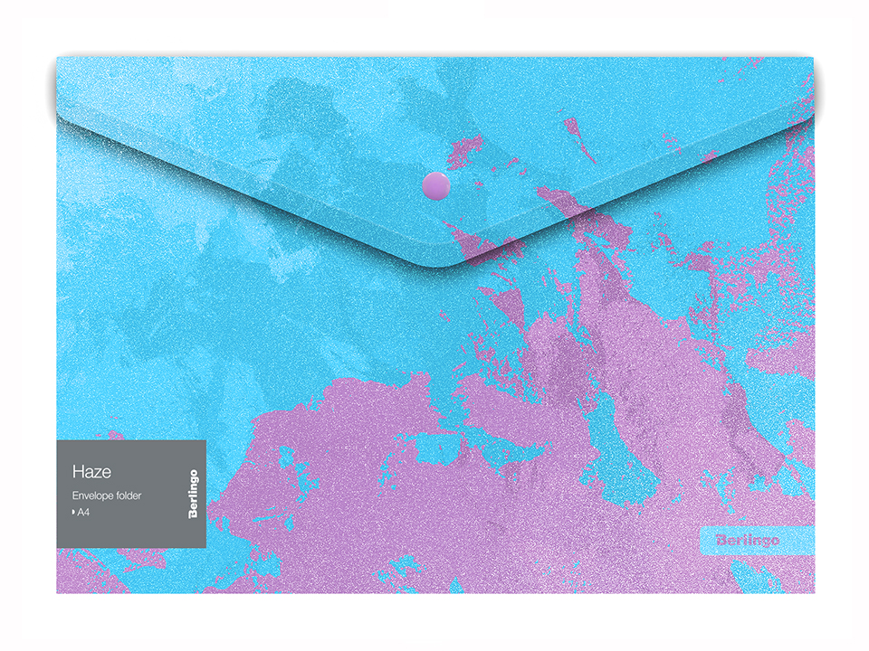 Папка-конверт на кнопке Berlingo "Haze" А4, 180мкм, голубая/сиреневая, с рисунком, глиттер-эффект