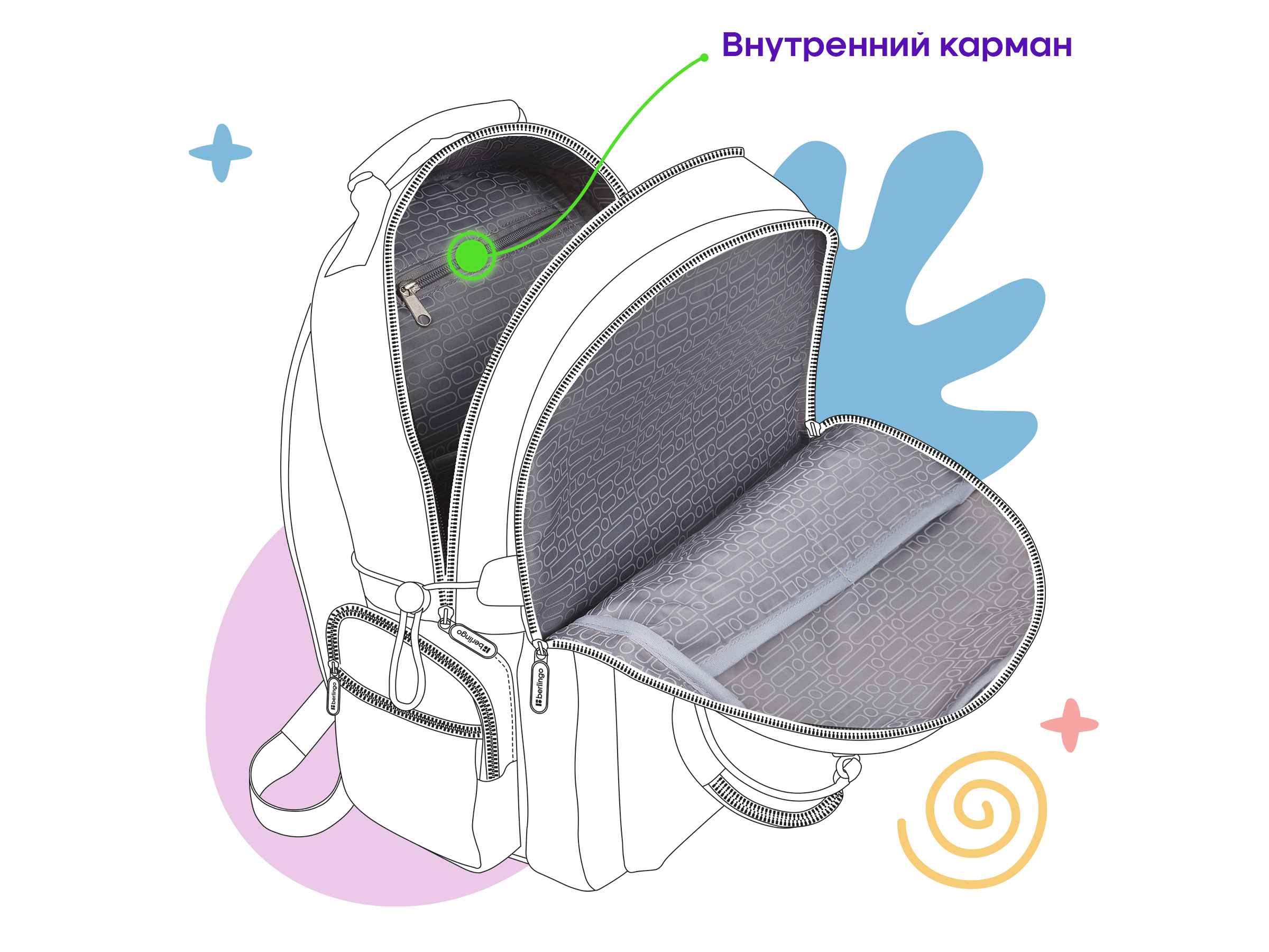 Рюкзак Berlingo Urban "Neon light" 41*29*13см, 2 отделения, 7 карманов, уплотненная спинка