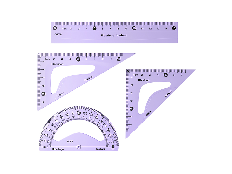 Набор чертежный малый Berlingo "Instinct" (треуг. 2шт., линейка 15см, транспортир), ассорти