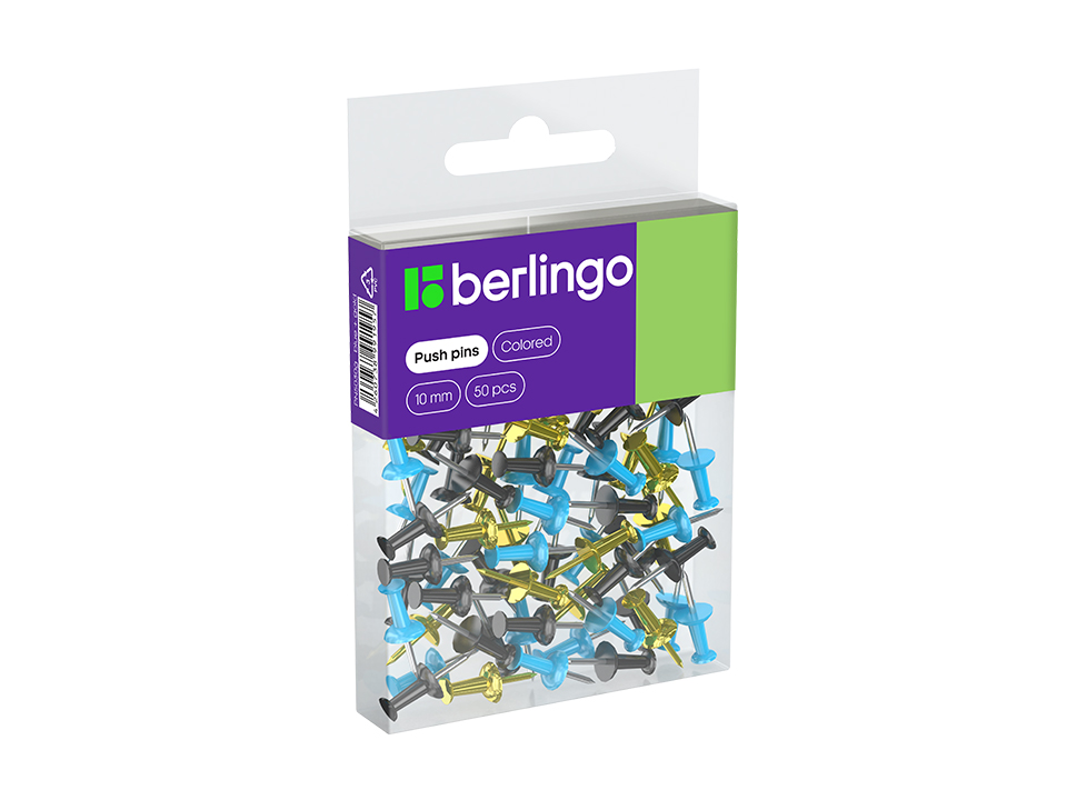 Кнопки силовые Berlingo, 50шт., цветные, ПВХ упак., европодвес, голубой+золотой