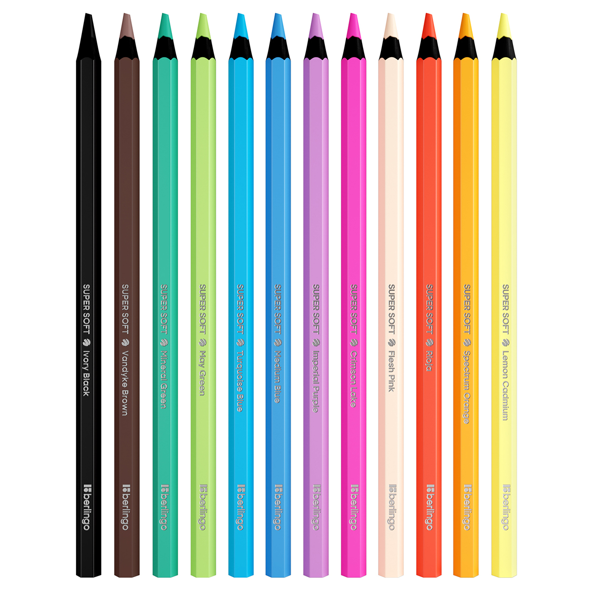 Карандаши цветные Berlingo "SuperSoft. Blackwood", 12цв., черное дерево, заточен., картон, европодвес