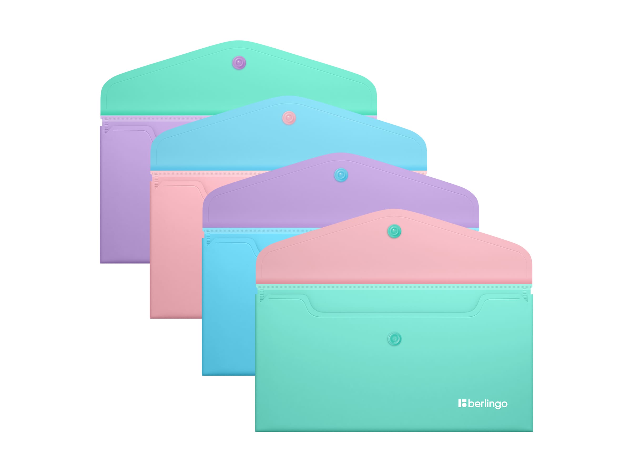 Папка-конверт на кнопке Berlingo "Haze" C6, 200мкм, софт-тач, с цветным клапаном, ассорти