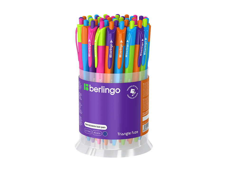 Ручка шариковая автоматическая Berlingo "Triangle Fuze RT" синяя, 0,7мм, трехгранный корпус