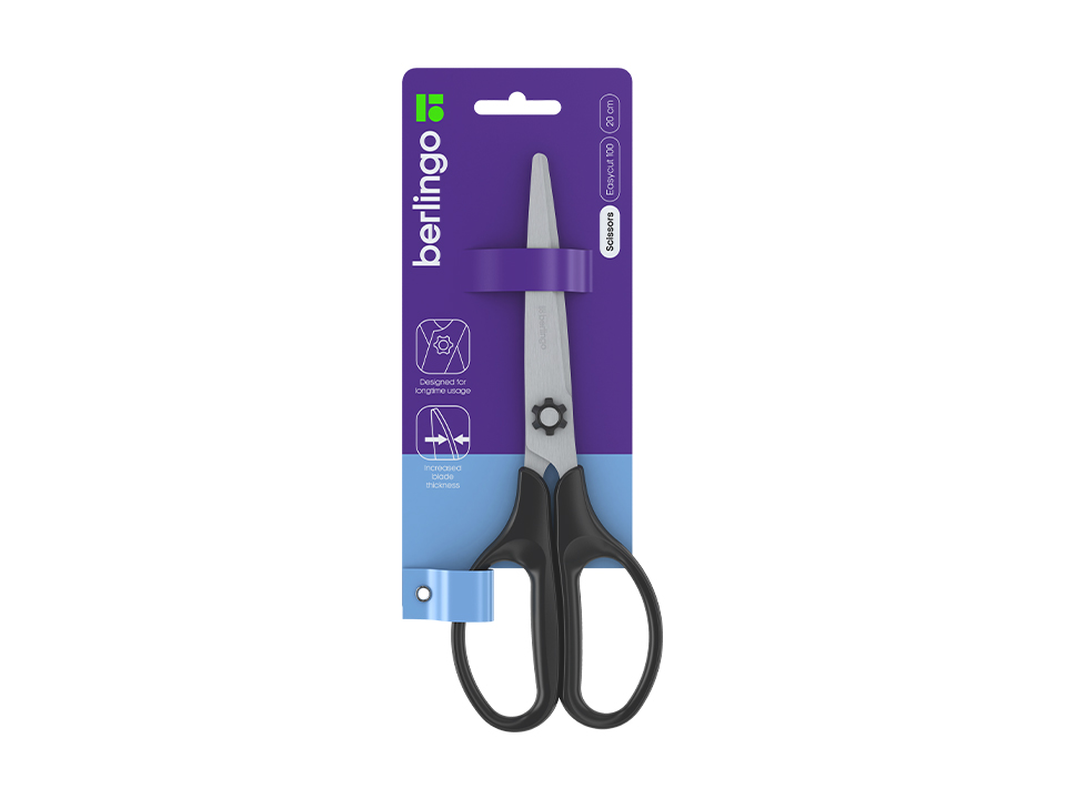 Ножницы Berlingo "Easycut 100" 20см, европодвес
