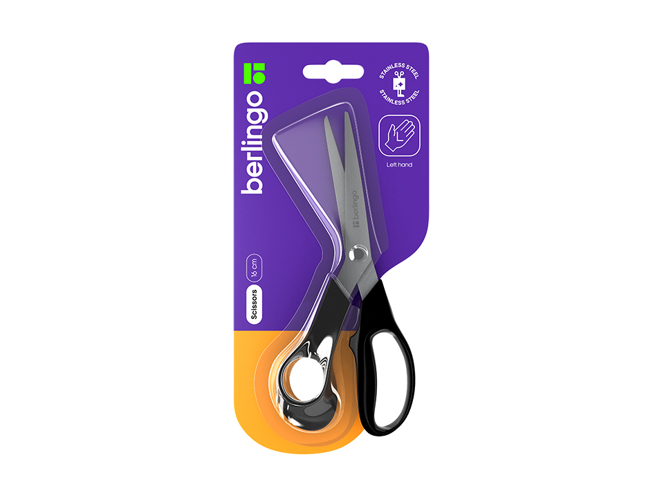 Ножницы для левшей Berlingo "Left Hand", 16см, эргономичные ручки, европодвес