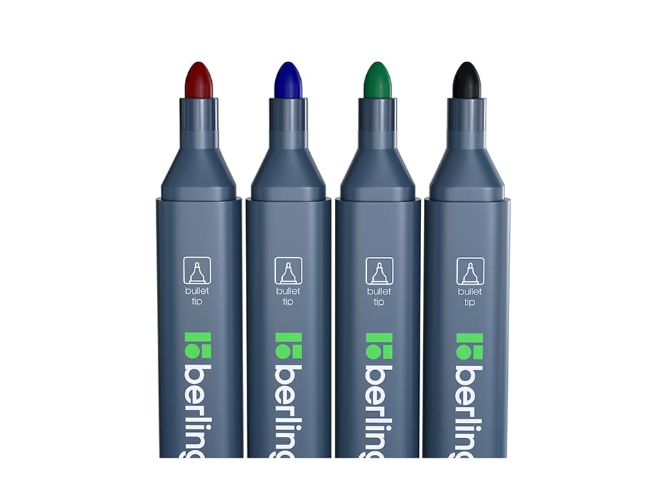 Набор перманентных маркеров Berlingo "MultiLine PE320" 04цв., пулевидный, трехгранный, 3,0мм