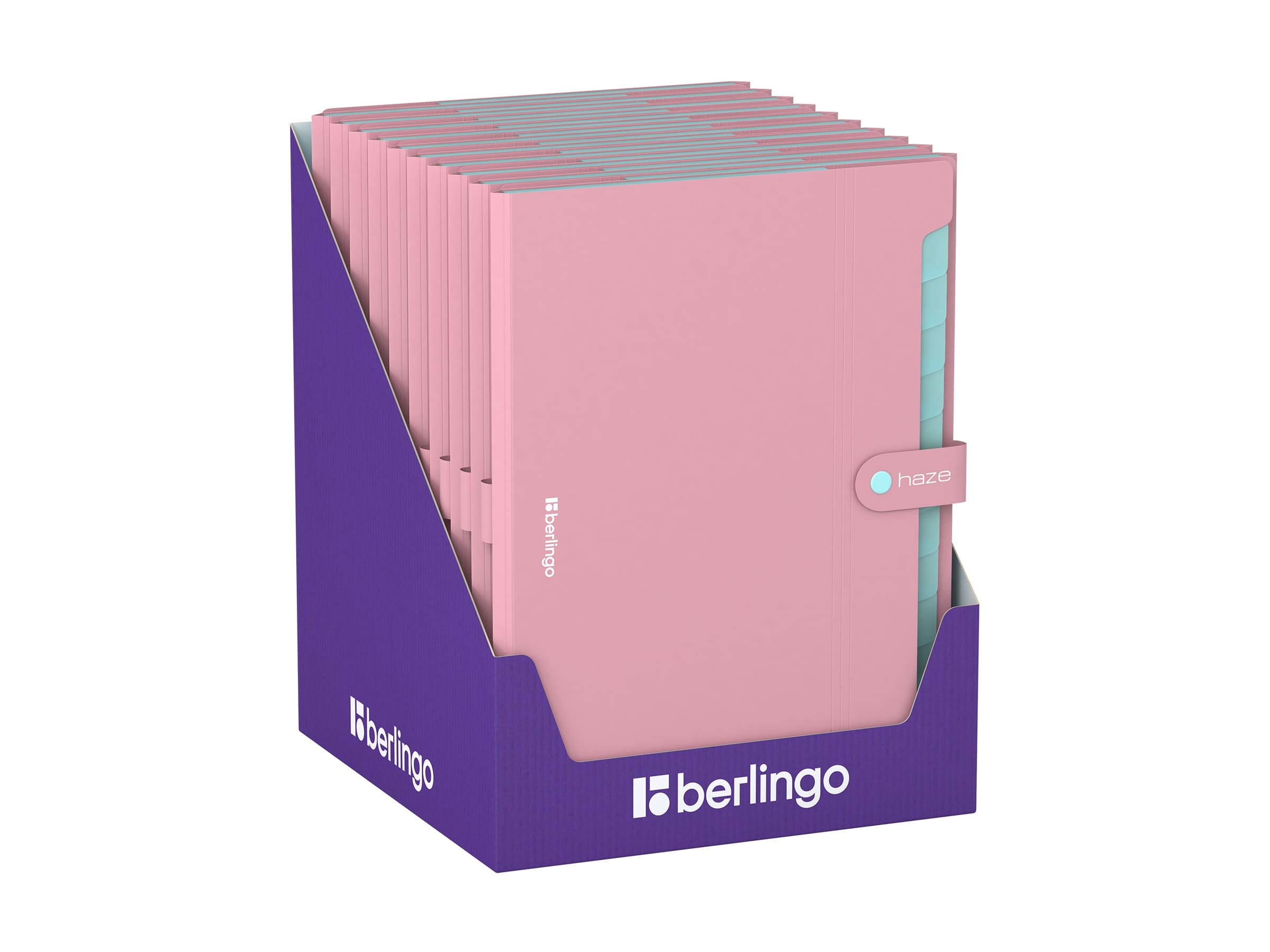 Папка 12 отделений Berlingo "Haze", А4, 600мкм, на кнопке, розовая