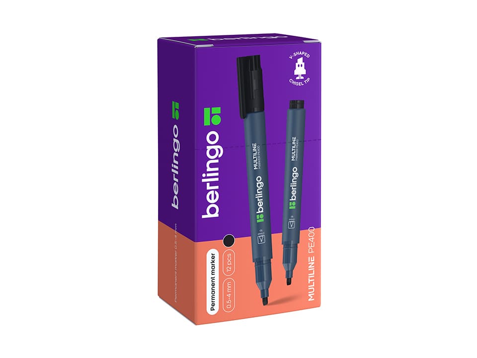 Маркер перманентный Berlingo "Multiline PE400" черный, скошенный, 0,5-4мм