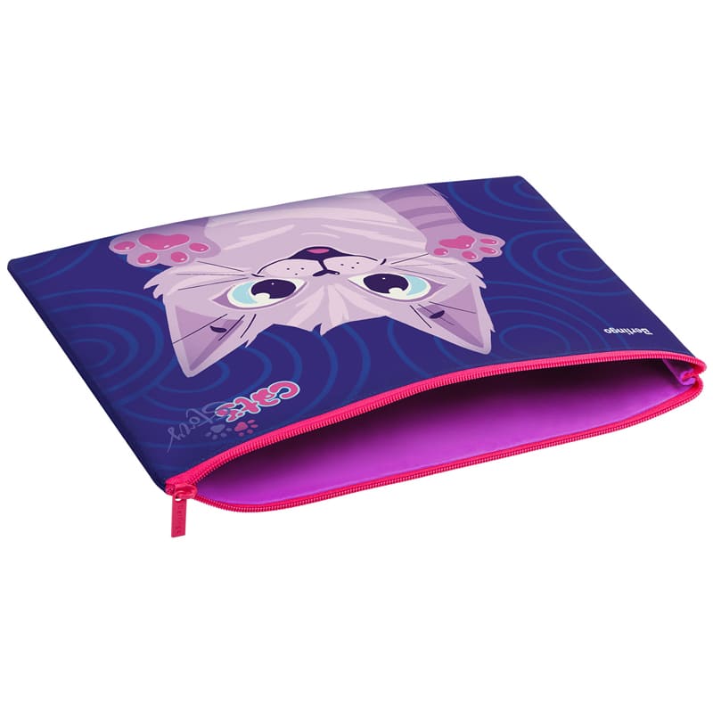 Папка текстильная 1 отделение, А4 Berlingo "Scary cat", 340*250мм, полиэстер, на молнии