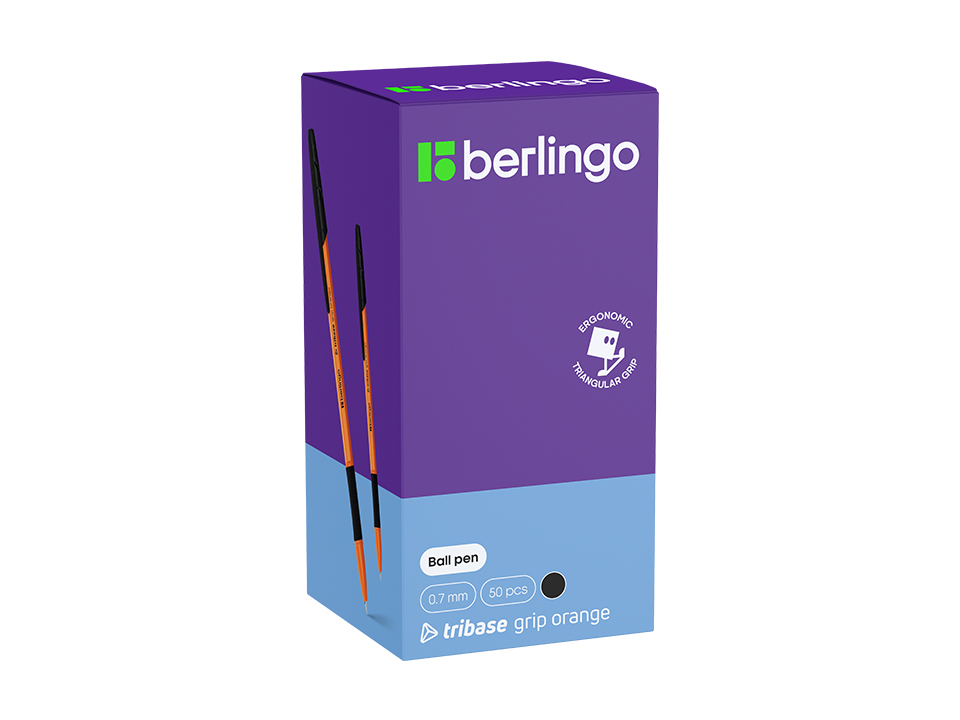 Ручка шариковая Berlingo "Tribase grip orange" черная, 0,7мм, грип