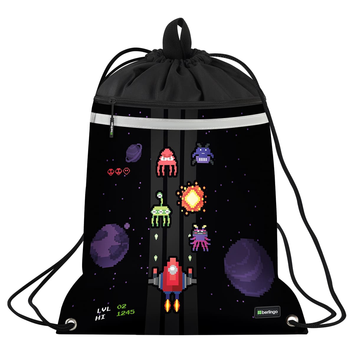 Мешок для обуви 1 отделение Berlingo "Space Battle", 360*460мм, вентиляционная сеточка , светоотражающая лента, карман на молнии