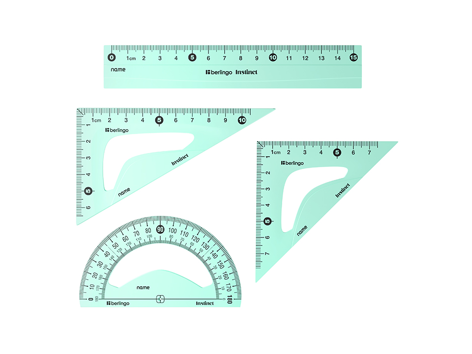 Набор чертежный малый Berlingo "Instinct" (треуг. 2шт., линейка 15см, транспортир), ассорти