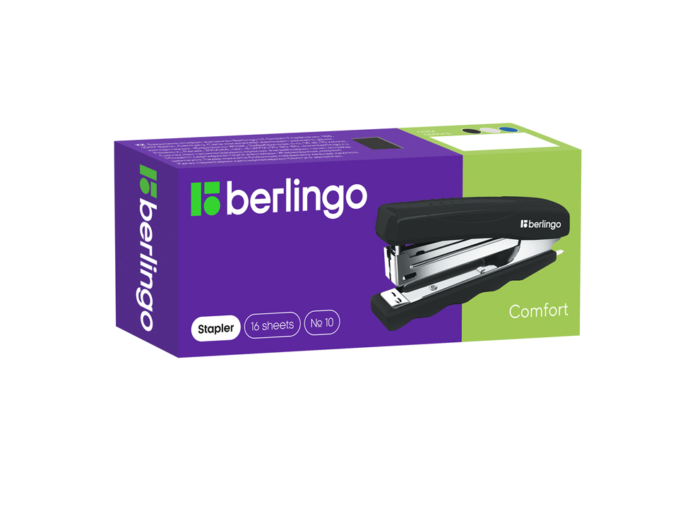 Степлер №10 Berlingo "Comfort" до 16л., пластиковый корпус, черный
