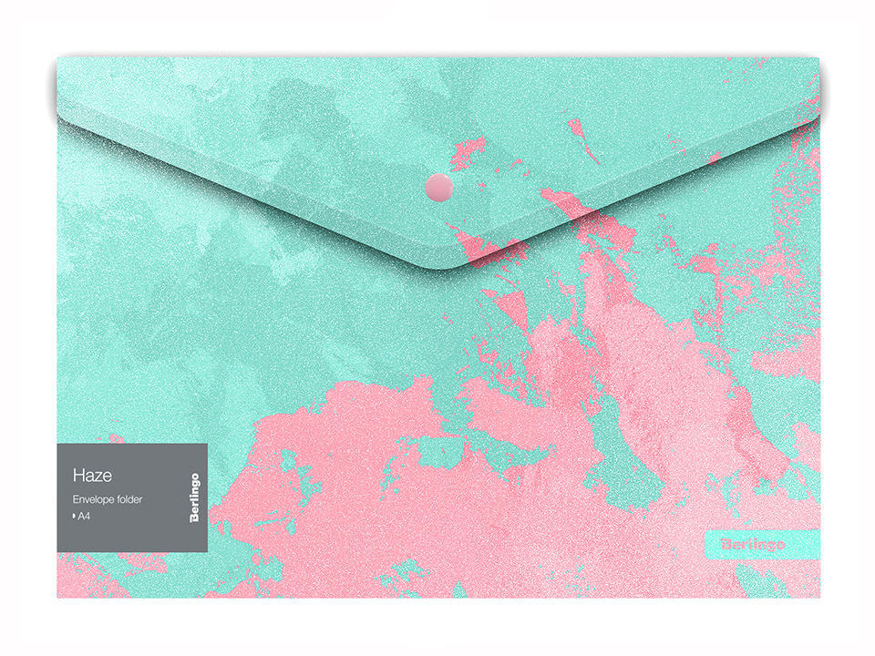 Папка-конверт на кнопке Berlingo "Haze" А4, 180мкм, мятная/розовая, с рисунком, глиттер-эффект