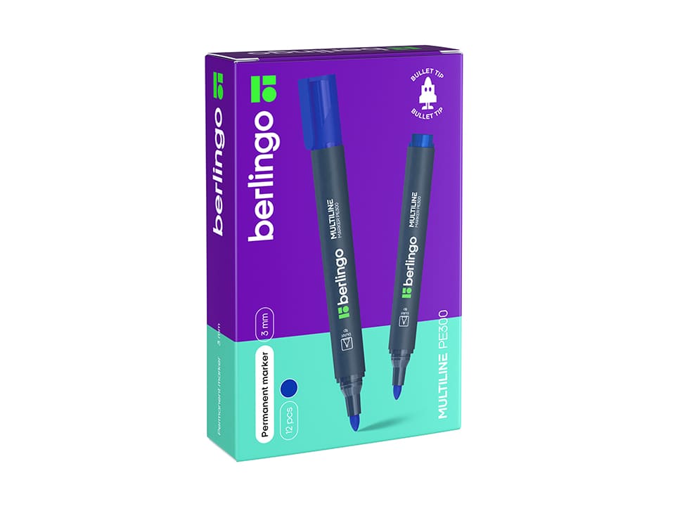 Маркер перманентный Berlingo "Multiline PE300" синий, пулевидный, 3мм