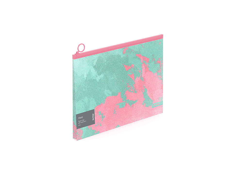 Папка-конверт на молнии с расширением Berlingo "Haze" А4, 180мкм, мятная/розовая, с рисунком, с эффектом блесток