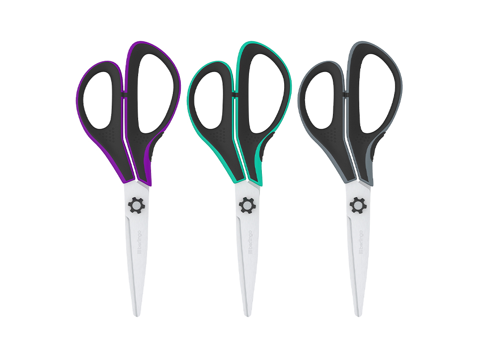 Ножницы Berlingo "Easycut 350", 21см, ассорти, эргономичные ручки, мягкие вставки, европодвес