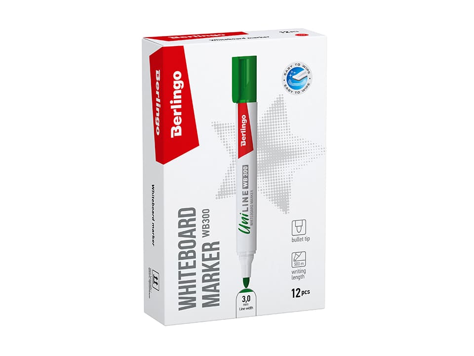 Маркер для белых досок Berlingo "Uniline WB300", зеленый, пулевидный, 3мм