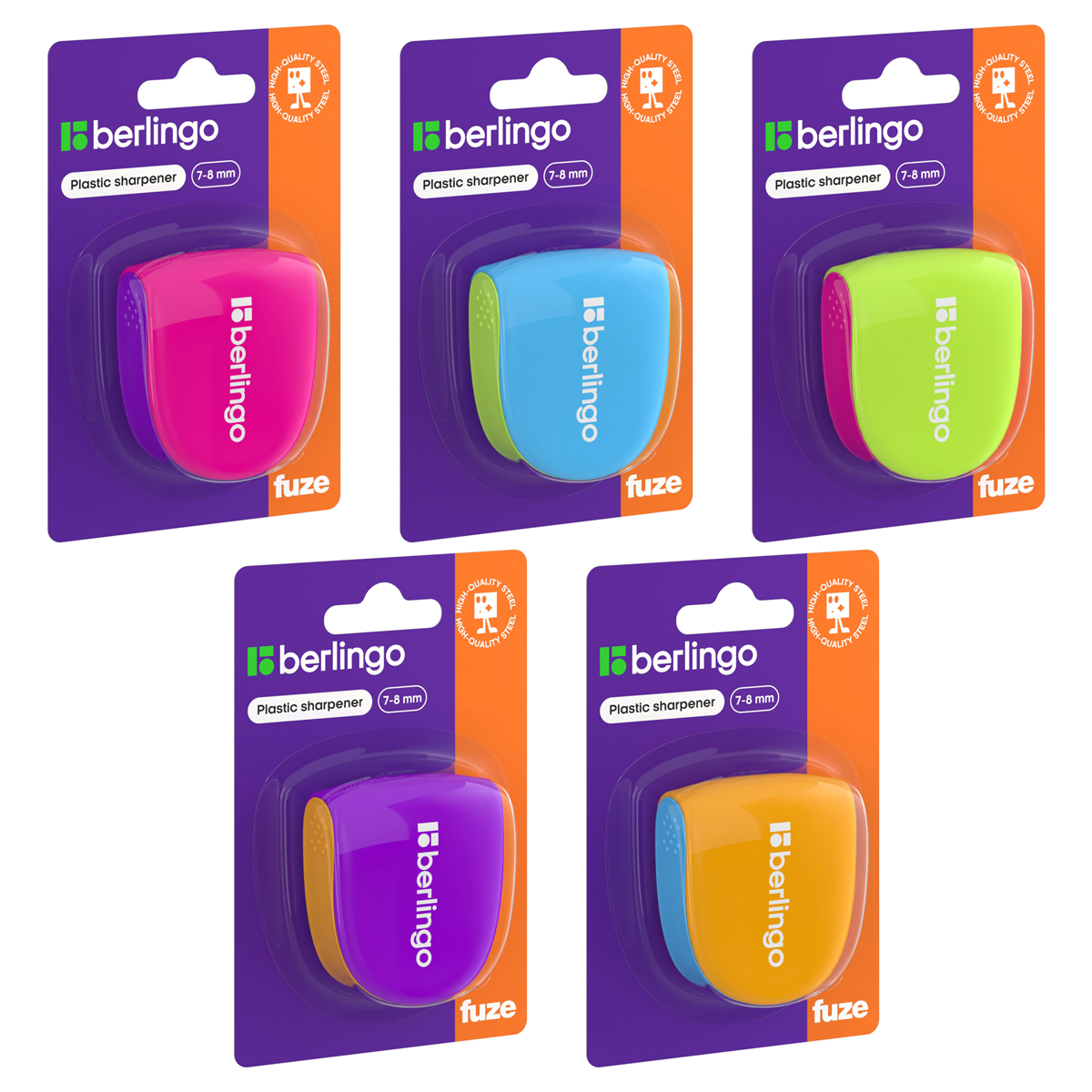 Точилка пластиковая Berlingo "Fuze Ergo" 1 отверстие, контейнер, ассорти, блистер, европодвес