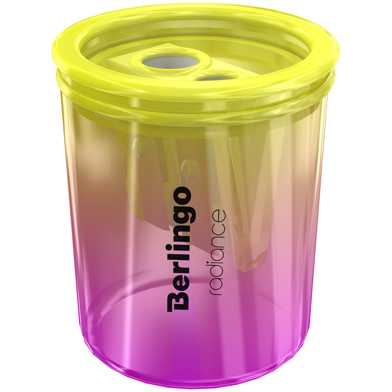 Точилка пластиковая Berlingo "Radiance" 2 отверстия, контейнер, ассорти