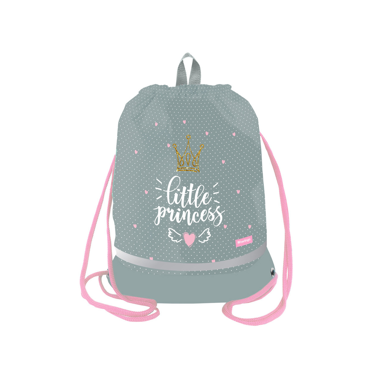 Мешок для обуви 1 отделение Berlingo "Princess", 400*480мм, расширяющееся дно, светоотражающая лента, карман на молнии