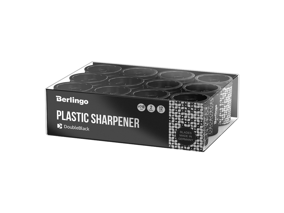 Точилка пластиковая Berlingo "DoubleBlack" 2 отверстия, контейнер, ассорти