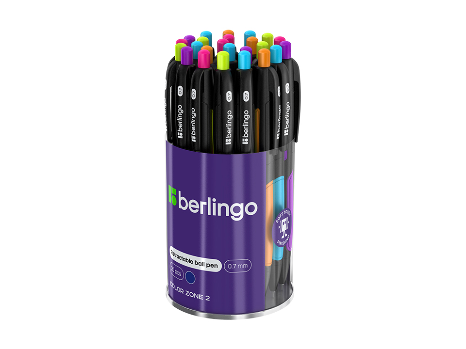 Ручка шариковая автоматическая Berlingo "Color Zone 2" синяя, 0,7мм, корпус ассорти