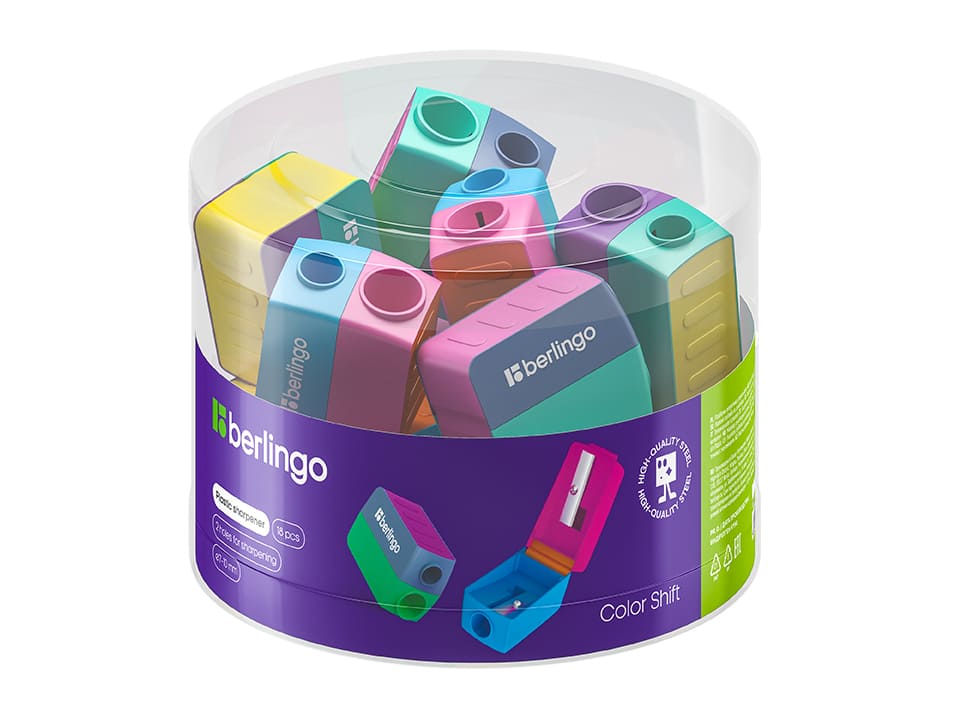 Точилка пластиковая Berlingo "ColorShift" 2 отверстия, контейнер, ассорти, туба