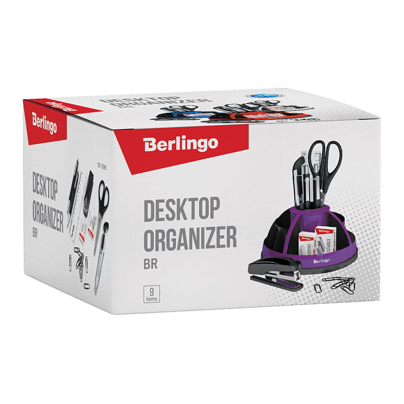 Настольный органайзер Berlingo "BR", 9 предметов, вращающийся, черный/голубой