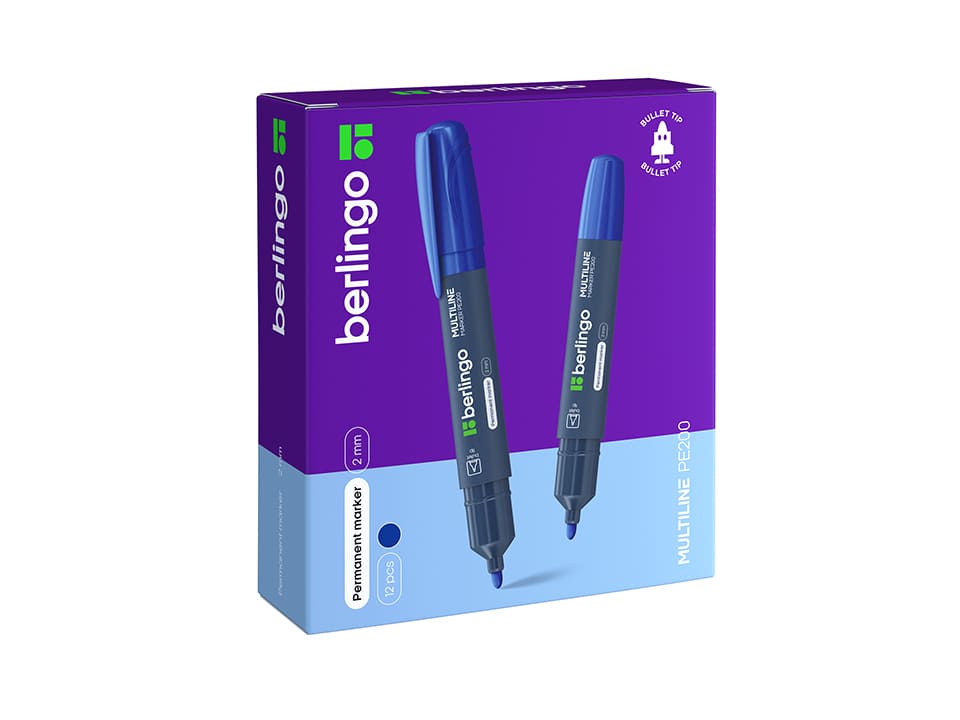 Маркер перманентный Berlingo "Multiline PE200" синий, пулевидный, 2мм