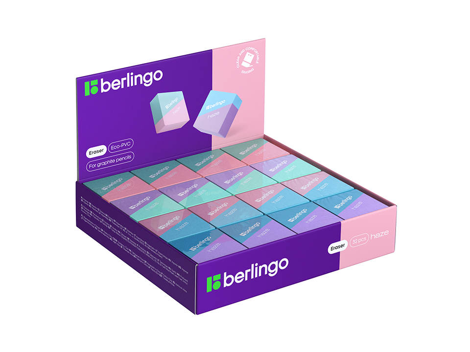 Ластик Berlingo "Haze ", прямоугольный, цвета ассорти, 34*34*14мм