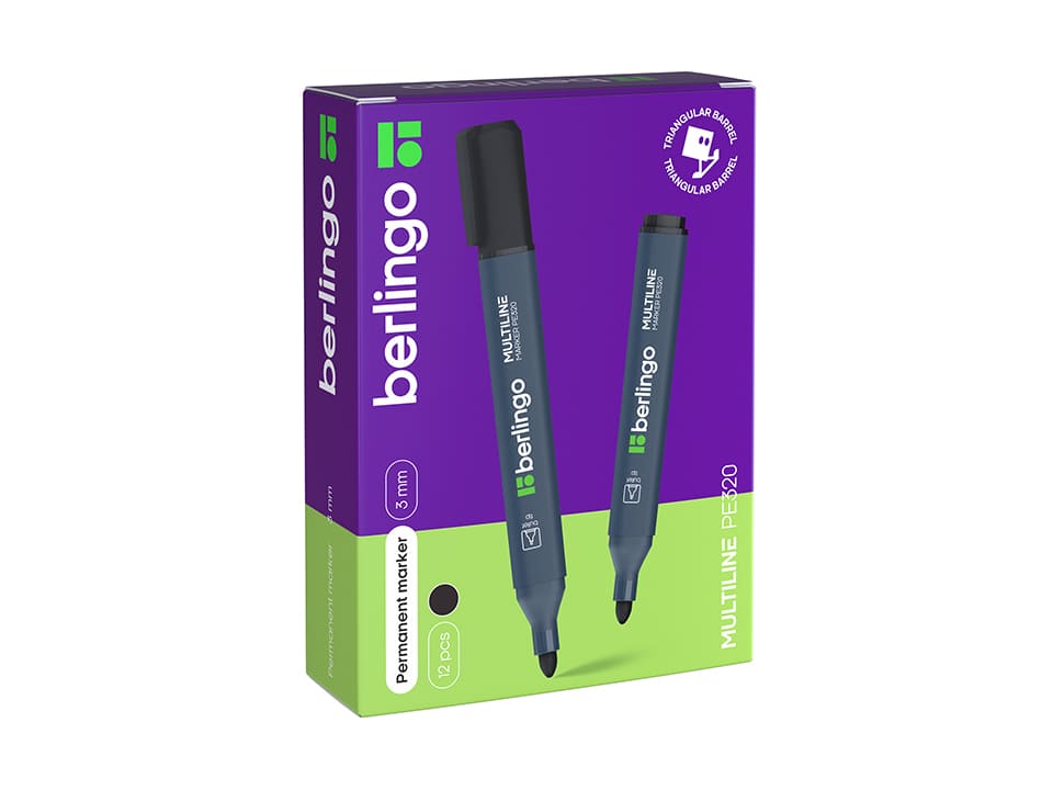 Маркер перманентный Berlingo "Multiline PE320" черный, пулевидный, трехгранный, 3мм