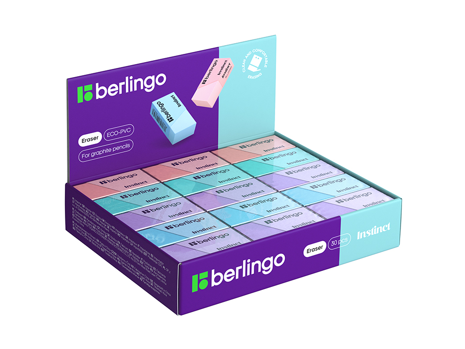 Ластик Berlingo "Instinct", цвета ассорти, 40*20*10мм